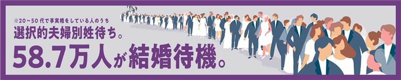 20-50代で事実婚をしている人のうち選択的夫婦別姓待ち。58.7万人が結婚待機。